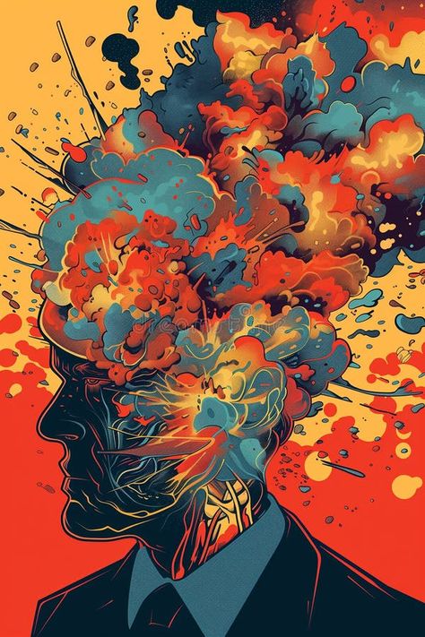 Chaotic explosion of business ideas: overloaded mind illustration royalty free stock images Chaotic Photos, Head Explosion, Mind Illustration, Chaotic Mind, Vector Mountain, Sensory Overload, Illustration Photo, The Last Drop, Creativity And Innovation