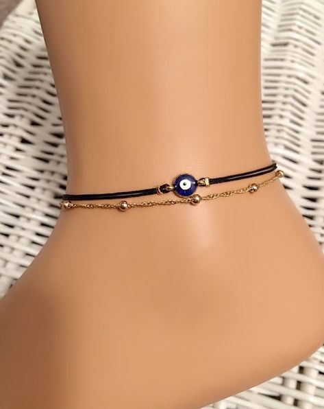 Evil Eye Anklet, Ankle Bracelet, Birthday Gift, Black String Evil Eye Bead Bracelet, Evil Eye Jewelry, Amulet Bracelet, Valentines Gifts, by NalansJewellery on Etsy Heart Ankle Bracelet, Rhinestone Anklet, Amulet Bracelet, Antique Silver Necklace, Foot Bracelet, Tattoo Bracelet, Hand Necklace, Silver Chain Style, Blue Evil Eye