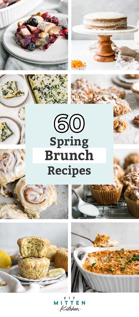 Spring is in the air and it's time for brunch! Brunch is a favorite because you get the best of everything – savory mains, baked breads and casseroles, plus dessert. Recipes include vegetarian and lots of gluten free recipes. Paleo friendly options included. #brunch #vegetarian #glutenfree #recipes Tomato Egg Bake, Scalloped Sweet Potatoes, Cinnamon French Toast Bake, Berry French Toast, Goat Cheese Quiche, Coconut French Toast, Roasted Rainbow Carrots, Baked Kale, Coconut Baking