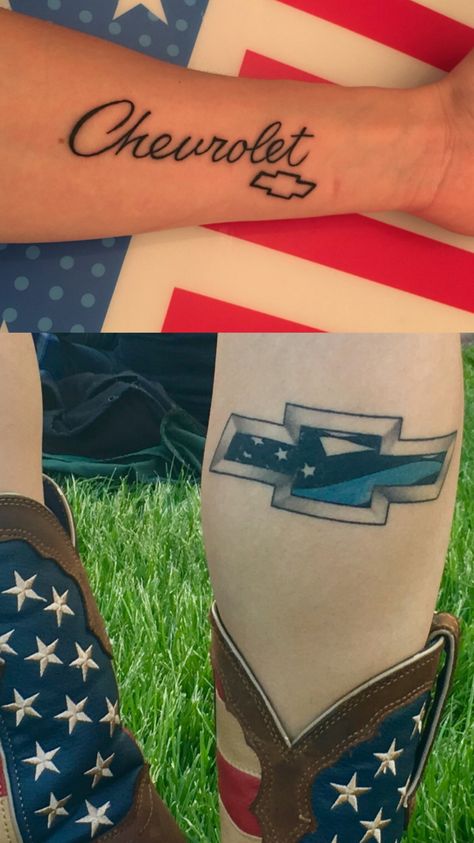 Jennifer’s Chevrolet Tattoos  #chevrolet #tattoo #chevy Chevy Bowtie Tattoo, Chevrolet Tattoo, Chevy Tattoo, Black Tattoo Ideas, Arm Sleeve Tattoos For Women, Chevy Bowtie, Cowboy Tattoos, Tattoos For Girls, Arm Sleeve Tattoos