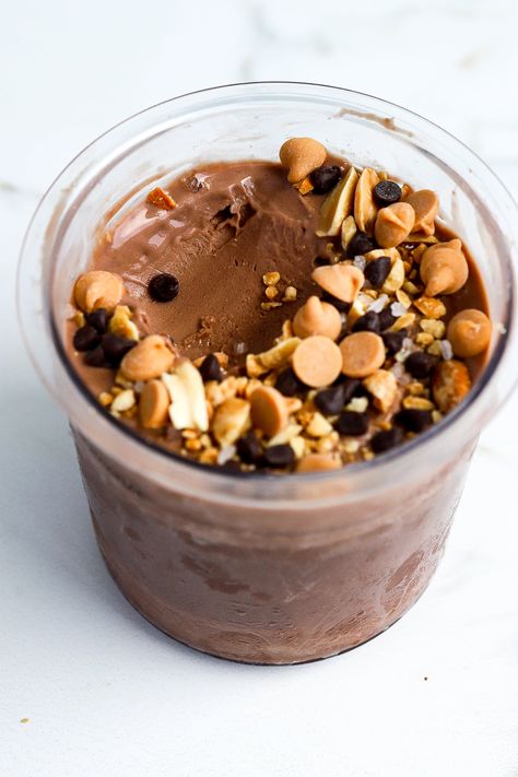 Peanut Butter Protein Ice Cream, Ninja Creami Snickers, Breakfast Ninja Creami, Ninji Cremi Recipes, Ninja Protein Ice Cream, Protein Creami Ninja Recipe Easy, High Protein Ninja Creami Recipes, Healthy Ninja Creami Ice Cream Recipes, Ninja Creami Protein Ice Cream Recipe