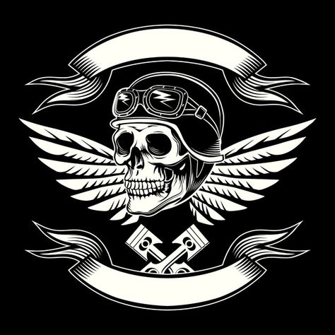 Motor skull emblem Free Vector | Free Vector #Freepik #freevector #ribbon #line #fashion #man Biker Logo, Tato Naga, Motorcycle Vintage, Biker Tattoos, Motorcycle Logo, Biker Art, Seni 3d, Vintage Biker, Skull Tattoos