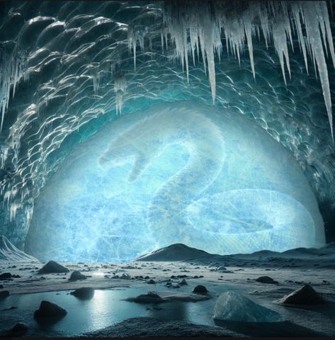 Deep within the icy expanse of Frostveil lies the Sacred Ice Cave, a place of profound spiritual significance to the Kwazu people. This magnificent ice serpent, forever encased in glistening ice, is worshipped as a symbol of protection and wisdom. This is where the Kwazu conduct their most sacred rituals and ceremonies, seeking guidance and blessings from the ancient serpent spirit. #worldbuilding #sacredgrounds #Icecave #naturewonders Dnd Gods, Ancient Serpent, Ice Kingdom, Dark Cave, Ice Caves, Symbol Of Protection, Last Unicorn, Ice Cave, The Last Unicorn