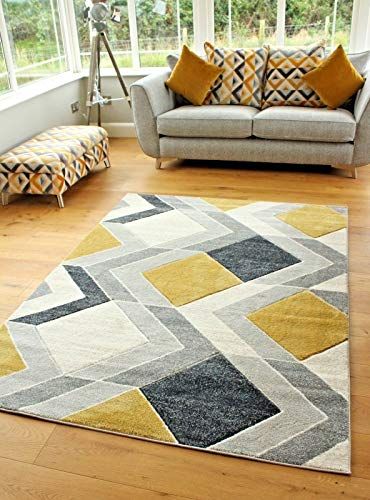 Small Large Mustard Beige Cream Silver Grey Geometric Design Rugs Runners Mats (160x220cm): Amazon.co.uk: Kitchen & Home Mustard Rug, Rugs Runners, Hall Decor, Carpet Styles, Silver Rug, Soft Carpet, Traditional Living Room, Sofa Living, Carpet Design