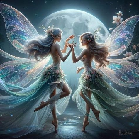 Two Fairies, Faerie Aesthetic, Dancing Together, Fairy Clipart, Fairies Dancing, Fairy Images, Dancers Art, Fairy Illustration, Beautiful Butterflies Art