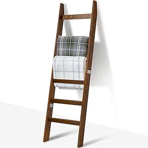 TEAKMAMA Blanket Ladder for Living Room and Bedroom, 5.4 Ft Wall Leaning Blanket Rack, Rustic Decorative Farmhouse Blanket Storage, Quilt Rack, Ladder Holder, Easy to Assemble (Brown) Ladder For Blankets, Ladder Blanket Holder, Decor Ladder, Ladder Blanket, Farmhouse Blanket, Quilt Racks, Felt Stickers, Blanket Ladders, Decorative Ladder