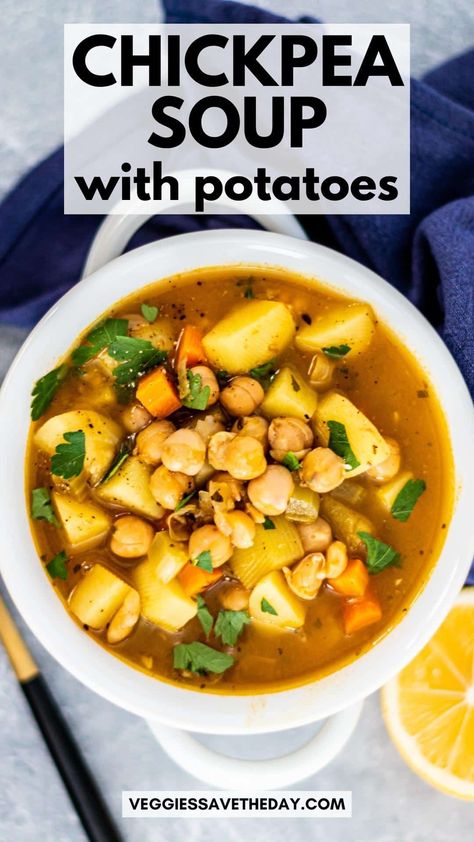 Lemon Chickpea, Chickpea Potato, Soup With Potatoes, Lemon Roasted Potatoes, Vegan Potato Recipes, Stews Recipes, High Protein Dishes, Potato Soup Easy, Plant Based Soups