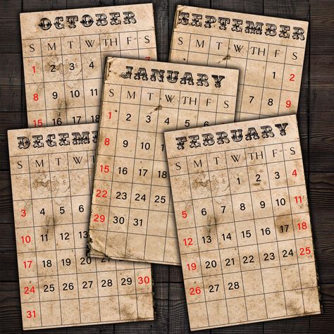 Printable Calendar Pages, 2024 Calendar, Grunge Vintage, Vintage Journal, Calendar Pages, Digital Kit, Mass Production, Printable Calendar, Vintage Ephemera