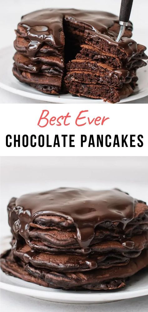 Chocolate Raspberry Pancakes, Chocolate Filled Pancakes, Pancakes With Filling, Strawberry Chocolate Pancakes, Gluten Free Chocolate Pancakes, Cool Pancake Ideas, Triple Chocolate Pancakes, Eggs And Pancakes Breakfast, Food Ideas Breakfast Easy