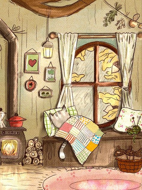 Cozy Animals In Children’s Books, Childrens Book Illustrations Aesthetic, Storybook Aesthetic, Cozy Drawing, Cozy Drawings, Cozy Animals, Lil Drawings, Cozy Art, Storybook Art