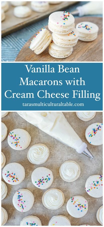 Vanilla Bean Macarons, Macaroon Filling, Recipe Ricotta, Vanilla Macaroons, French Macaroon Recipes, Cheese Broccoli, Cream Cheese Recipe, Vanilla Macarons, Macaron Filling