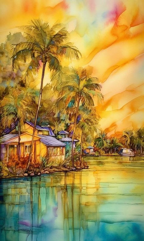 Vivid Watercolor of Key West Home and Palm Trees over Placid Waters | Canvas Print | Original Art by CustomCanvasCurators 🎨 Just in: This vibrant watercolor painting brings the island vibes to life! 🌴🏡 Perfect for adding a touch of summer to your art collection. Imagine lounging by the beach with this beauty on your wall! 😍 #IslandParadise #WatercolorArt #TropicalVibes https://www.etsy.com/listing/1460542821/vivid-watercolor-of-key-west-home-and?ref=rss #wallart #painting #originalart #ets... Key West Art, Vivid Watercolor, West Home, Island Theme, West Art, Body Of Water, Tropical Art, Island Vibes, Island Style