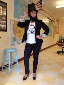 Abe Lincoln Costume Abe Lincoln Costume, Black Blazer Jeans, Abraham Lincoln Costume, Black Stove, Homecoming Spirit Week, Wizard Robes, Homecoming Spirit, Teacher Halloween Costumes, Teacher Costumes