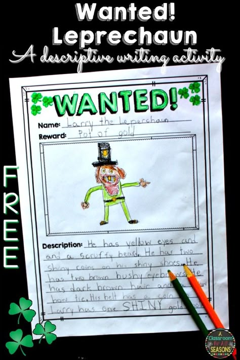 Descriptive Writing Activities, Saint Patricks Day Art, St Patrick's Day Activities, Second Grade Writing, 3rd Grade Writing, St Patricks Day Crafts For Kids, March Activities, St Patrick Day Activities, 2nd Grade Writing