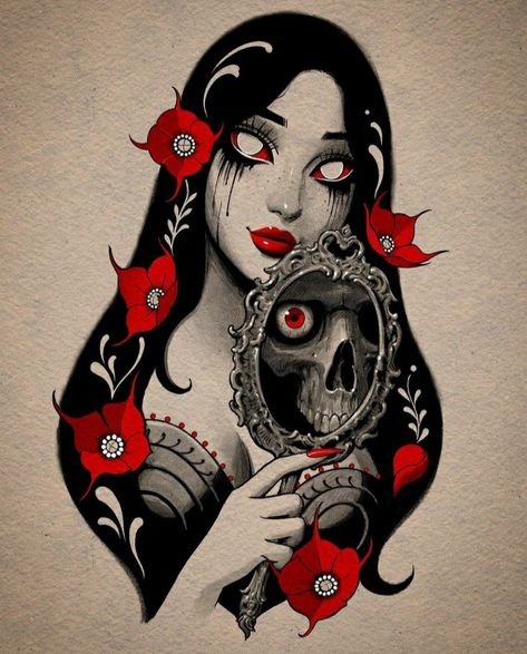 Gothic Drawings, Neo Tattoo, Tattoo Uk, Girl Face Tattoo, Horror Vintage, Gothic Tattoo, Adult Coloring Designs, Traditional Tattoo Design, Traditional Tattoo Art