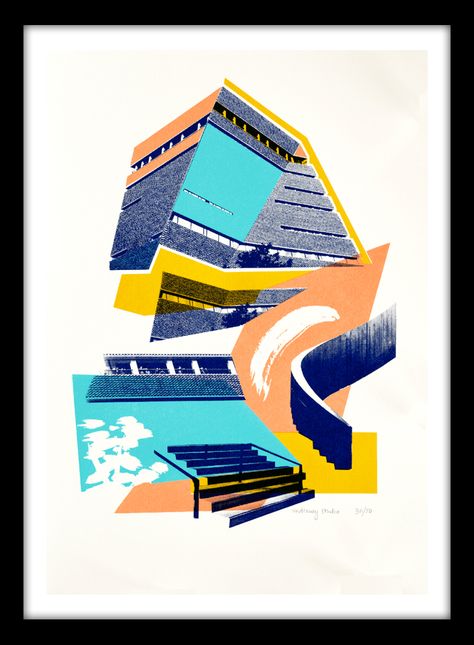 'Tate Modern Blavatnik Building' is a screenprint by Underway Studio. From a limited edition of 50, this print is signed and numbered by the artist. Abstract Architecture, Screen Printing Art, Building Illustration, Architecture Collage, Fashion Illustration Sketches, Tate Modern, Original Art For Sale, London Art, Limited Edition Art