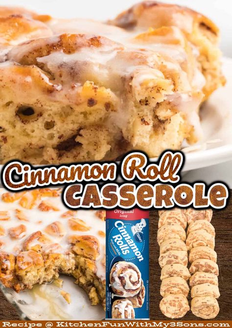 This Cinnamon Roll Casserole takes breakfast to a whole new level! Made with simple refrigerated cinnamon rolls, it’s an easy recipe that transforms them into a warm, gooey, and perfectly sweet casserole. Topped off with a drizzle of real maple syrup, this dish is a crowd-pleaser for weekend brunches or holiday mornings. Easy Breakfast Cinnamon Roll Casserole, Cinnamon Roll Breakfast Recipes, Cinnamon Roll Toast Pies, Honey Bun Breakfast Casserole, Best Cinnamon Roll Casserole, Christmas Morning Cinnamon Roll Bake, Easy Cinnamon Roll Bake, Easy Christmas Morning Cinnamon Rolls, French Toast Casserole Crockpot Easy Cinnamon Rolls