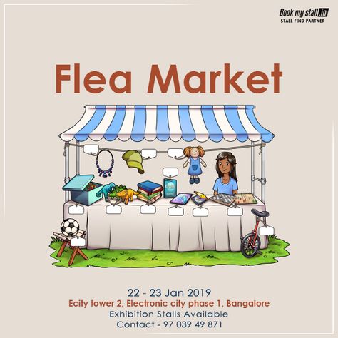 Flea Market Illustration, Flea Market Poster, Summer Market, Fundraiser Flyer, Animation Illustration, Summer Marketing, Exhibition Stall, Edit Ideas, Market Stalls