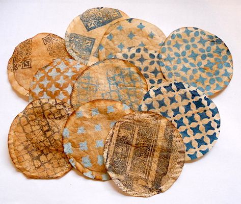 PaperArtsy: 2018 #15: Teabag Artist Trading Coins with EEG {by Alison Hall} Atc Coins, Coffee Filter Art, Teabag Art, Used Tea Bags, Tea Bag Art, Paint Stencils, Colorful Paintings Acrylic, Bag Art, Tea Art