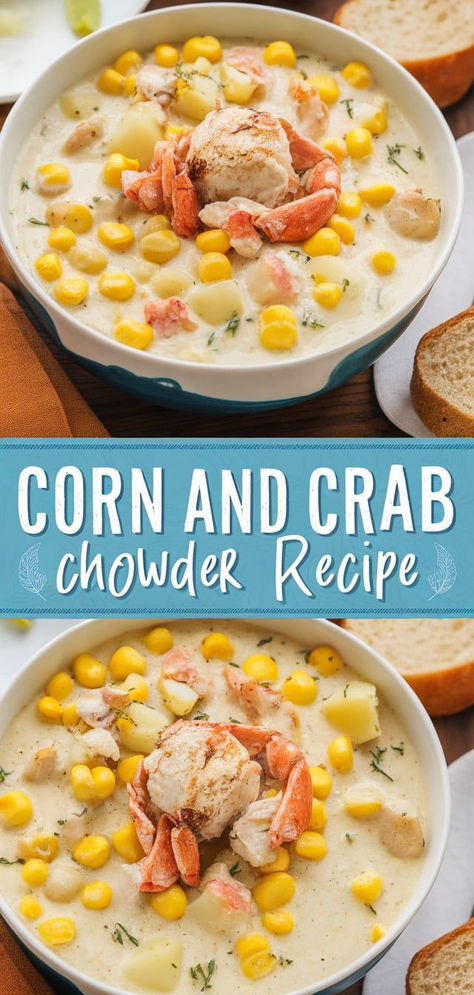 Indulge in the sweet and savory flavors of this Corn and Crab Chowder. A creamy, hearty dish loaded with tender crab and sweet corn—perfect for any occasion. Bayou Crab Chowder, Bonefish Grill Corn And Crab Chowder, Corn Crab Chowder, Crab Side Dishes, Corn And Crab Chowder, Crabmeat Recipes, Crab Chowder Recipes, Crab And Corn Chowder, Crab And Corn