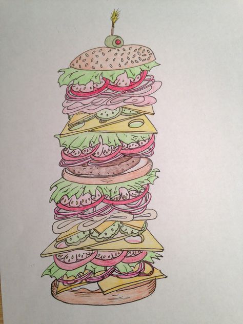 The grandest sandwich Sandwich Drawing, Sandwich Art, Art Stuff, Drawing Ideas, Sandwiches, Drawings, Art