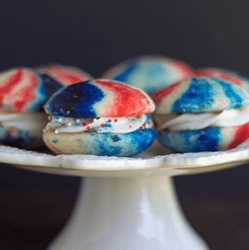 July 4th Whoopie Pies! - Cookie Dough and Oven Mitt Whoopee Pie, Applesauce Cake Recipe, Whoopie Pie Recipe, Applesauce Cake, Peanut Butter Dog Treats, Blue Desserts, 4th Of July Desserts, Baking Substitutes, Peanut Butter Frosting