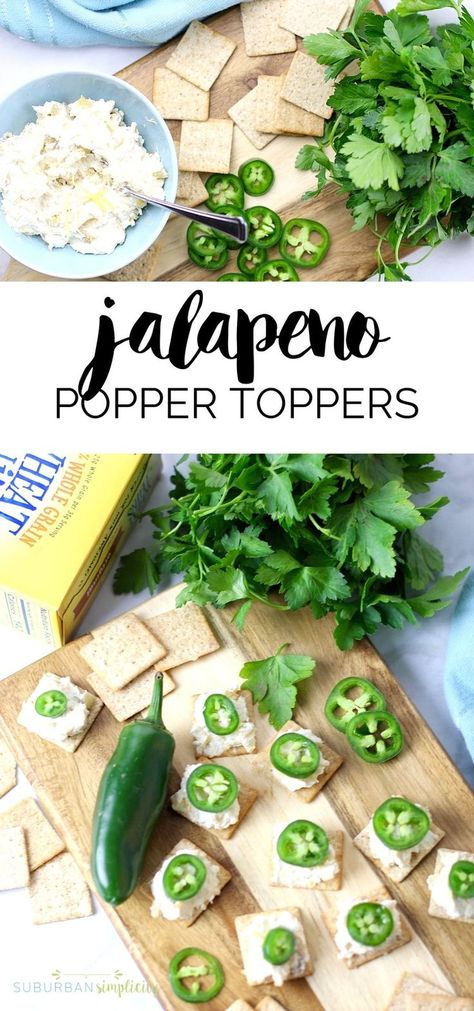 Zesty JALAPEÑO POPPER TOPPERS with WHEAT THINS make the perfect snack for your game day spread. Bite-sized, but plenty of kick featuring a creamy, cheesy spread topped with a fresh jalapeño that you can't resist! #ad #appetizer #gamedayrecipes @nabisco Roasted Green Chili, Paleo Appetizers, Bite Size Food, Wheat Thins, Party Appetizers Easy, Vegan Appetizers, Football Food, Jalapeno Poppers, Perfect Appetizers