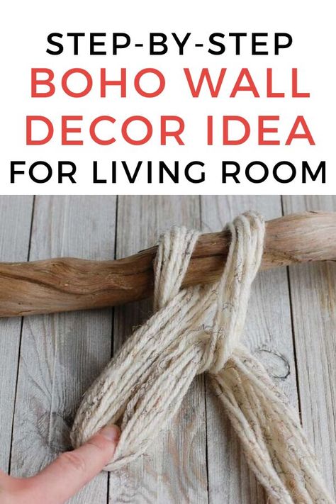 Diy Hanging Yarn Wall Art, Diy Boho Throw Blanket, Boho Yarn Wall Art Diy, Yarn Wall Decor Diy, Large Boho Wall Hanging, Diy Boho Yarn Decor, Boho Diy Projects, Large Yarn Wall Hanging, Dollar Tree Hallway Wall Decor