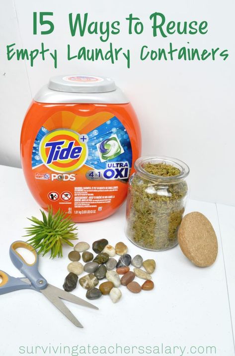 Laundry Pods Container Ideas, Detergent Bottle Crafts, Reuse Plastic Containers, Laundry Soap Container, Tide Pods Container, Gain Detergent, Laundry Detergent Container, Formula Containers, Laundry Detergent Bottles