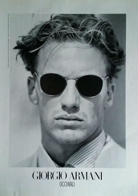 Sunglasses by Armani (1993) Armani Eyewear, Eyewear Campaign, Vintage Armani, Giorgio Armani Sunglasses, F Men, Foto Portrait, Mens Editorial, Peter Lindbergh, Versace Sunglasses