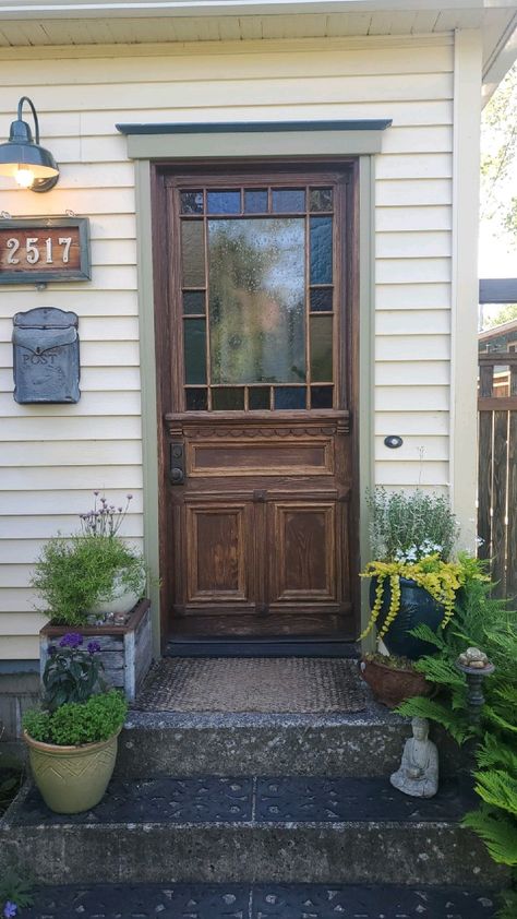 Vintage Front Door Entrance, French Front Doors Entrance Entryway, Old Wooden Front Door, 1900s Front Door, Charming Front Door, Old Farmhouse Front Door, 1920s Front Door, Cottage Core Front Door, Interior Stained Doors