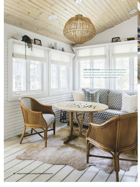 3 Season Porch Ideas, Small Sunroom, Kate Marker Interiors, Sunroom Decorating, Sunroom Designs, Lakeside Cottage, Lots Of Windows, Cottage Interiors, Cozy Space