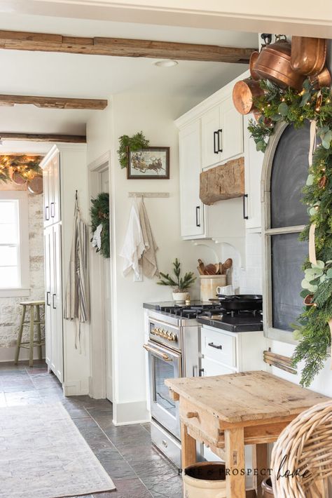 Eucalyptus Kitchen, Small Kitchen Decoration Ideas, Eucalyptus Christmas, Pine And Prospect Home, Pine And Prospect, Small Kitchen Decoration, Kitchen Christmas Decor, Cottage Kitchen Design, English Cottage Decor