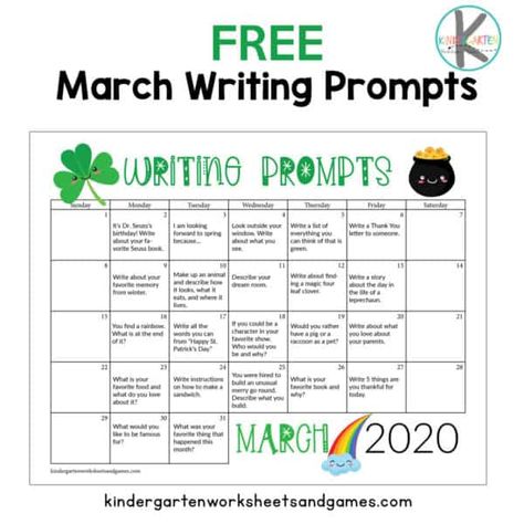 free printable creative writing ideas for March to use with Kindergarten, first grade, 2nd grade, 3rd grde, 4th grade, and 5th grade students in the classroom, as homework, extra practice with parents, or as no prep with homeschoolers Writing Activities Kindergarten, March Writing Activities, 3rd Grade Writing Prompts, March Writing Prompts, Spring Writing Prompts, March Writing, Kindergarten Writing Prompts, Creative Writing Ideas, 3rd Grade Writing