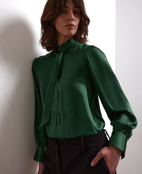 Really Wild > Womenwear > All clothing Emerald Shirt Outfit, Grandad Collar Shirt, Blouse Fits, Wild Outfits, Tie Neck Shirt, Peter Pan Collar Shirt, Silk Shirts, Cap Sleeve Shirt, Tweed Suit