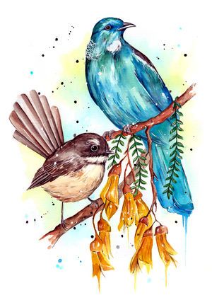 Little Bird Tattoos, Mum Tattoo, Tui Bird, Nz Art, Bird Tattoos, Bird Paintings, Diy Watercolor Painting, Bird Painting, Diy Watercolor