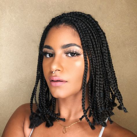 Box Braids at Shoulder Length Short Medium Black Natural Hair Box Braids Medium Length, Shoulder Length Box Braids, Mini Braids, Short Box, 2020 Hairstyles, Medium Box Braids, Short Box Braids Hairstyles, Braids For Medium Length Hair, Short Box Braids