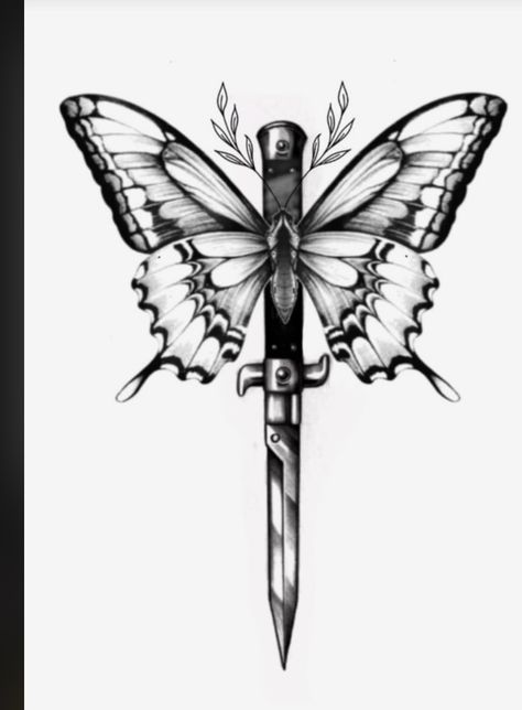 Butterfly Switchblade Tattoo, Knife With Butterfly Tattoo, Disintegrating Butterfly Tattoo, Butterfly And Knife Tattoo, Butterfly With Knife Tattoo, Butterfly Knife Tattoo, Butterfly Dagger Tattoo, Butterfly Wing Tattoo, Chest Tattoo Stencils