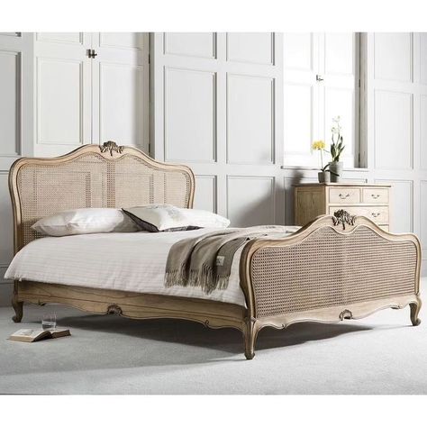 French Furniture Design, Bed Weather, Rattan Bed Frame, Wooden King Size Bed, French Furniture Bedroom, French Style Bed, Wooden Bedroom Furniture, Cane Bed, Rattan Bed