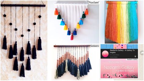 Beautiful wall hanging designs, woolen craft ideas, yarn crafts Tassel Wall Hanging, Autumn Leaves Craft, Tassel Wall, Hanging Craft Ideas, Woolen Craft, Tassel Crafts, Spool Knitting, Wall Hanging Designs, How To Make Tassels