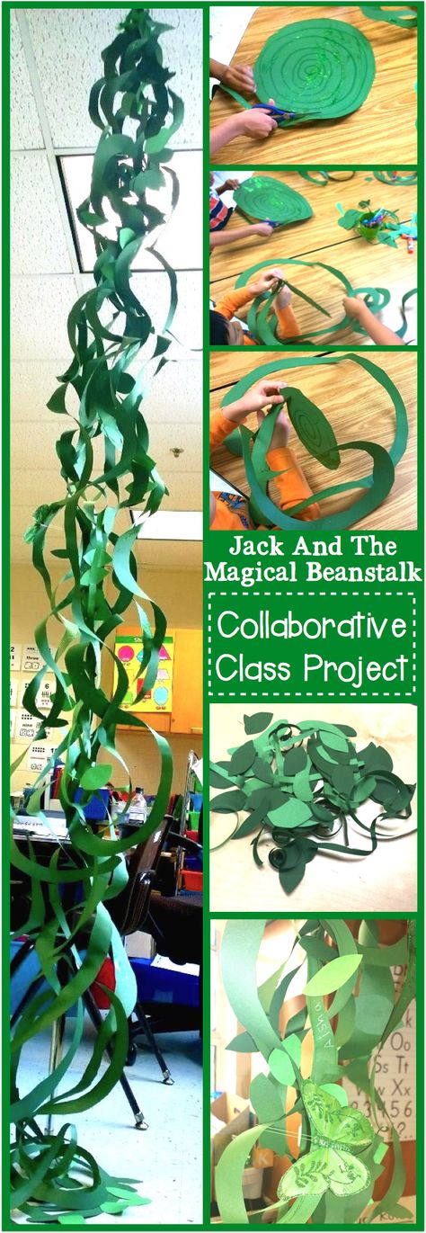 Jack And The Beanstalk Craft ~ Make an oversized beanstalk out of green construction paper! An easy craft even preschoolers can make! Jack And The Beanstalk Craft, Beanstalk Craft, Fairy Tales Kindergarten, Plants Kindergarten, Fairy Tales Preschool, Fairy Tale Crafts, Fairy Tale Theme, Traditional Tales, Green Construction