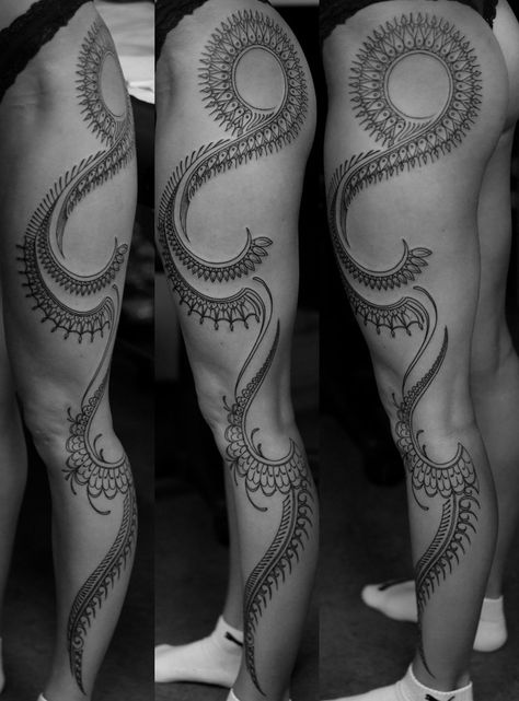 almost there by strangeris on deviantART Mandala Side Leg Tattoo, Mandala Hip Tattoos Women, Hip Ornament Tattoo, Geometric Hip Tattoos Women, Ornamental Tattoo Leg Woman, Geometric Mandala Leg Tattoo, Mandala Hip Tattoo, Tattoo Goo, Side Tattoos Women