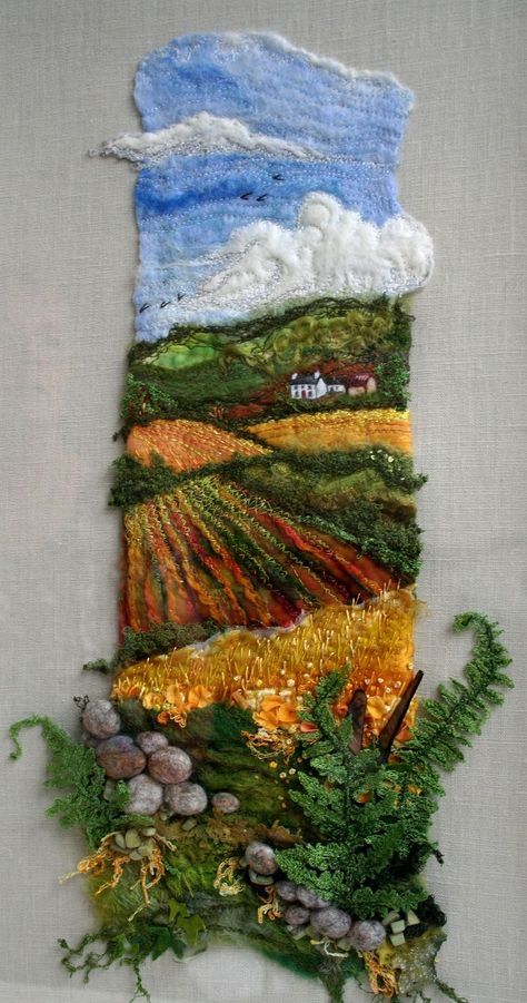 فن النسيج, Tovad Ull, Landscape Art Quilts, Felt Pictures, Landscape Quilts, Needle Felting Projects, Pola Sulam, Textile Fiber Art, Wool Art