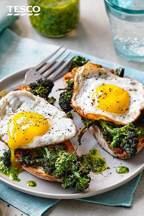 Broccoli And Egg Recipes, Romesco Toast, Egg Toast With Vegetables, Avo And Egg Toast, Hummus Egg Toast, Egg On Toast, Sprouting Broccoli, Eggs On Toast, Bruschetta Recipe