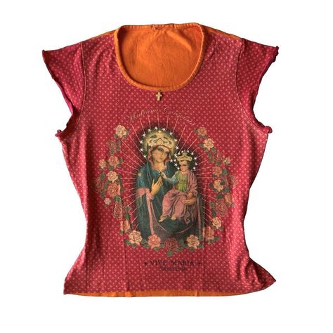 Very Rare Vive Maria top with religious print and... - Depop Virgin Mary Clothes, Maria The Marias, Vive Maria Top, Maria Necklace, Maria Dress Fenity, Sin City, Cross Charms, Vintage Italian, Tee Shirts