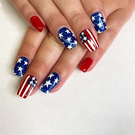 Instagram post by Meagan Rose • Jul 9, 2021 at 7:13am UTC July Nails 2023, July 4 Th Nails Designs, 4th Of July Nail Designs Blooming Gel, Fourth Of July Gnome Nails, Gnome Nails, Tie Dye Fourth Of July Nails, Holidays Nails, 4thof July Nail Designs, Nails Styles