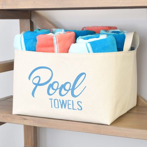 Pool Towel Storage, Towels Storage, Pool Organization, Pool House Decor, Poolside Decor, Pool Shed, Pool Storage, Pool Bathroom, Pool Life