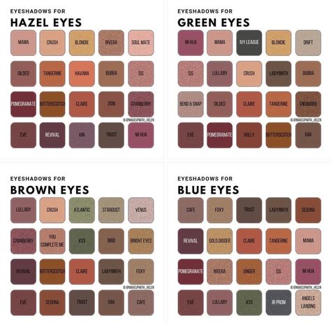 All Eye Colors, Light Skin Makeup, Hazel Green Eyes, Beginner Eyeshadow, Eyeshadow Colors, Eyeshadow For Brown Eyes, Maskcara Beauty, Makeup Course, Hazel Eyes