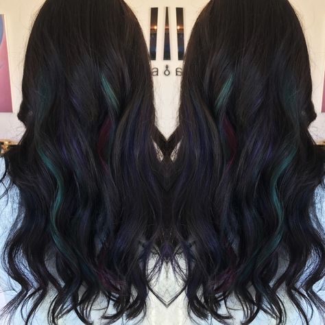 Oil Slick Ombre Hair, Hidden Oil Slick Hair, Oil Slick Hair Color Light Brown, Oil Slick Hair Color Brunettes Peekaboo, Subtle Oil Slick Hair, Oil Slick Hair Color, Oil Slick Hair, Oil Slick, Festival Bra