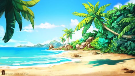 ArtStation - FLAGLESS - Beach concept, Tatiana Barbesolle Tiki Background, Sbh Picture Background, Pokemon Beach, Island Background, Visual Novel Game, Novel Game, Tropical Background, Blue Background Images, Adventure Of The Seas